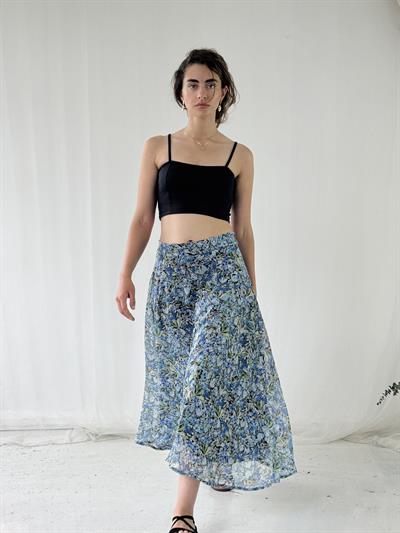 Retrobird Valerie Şifon Kloş Astarlı Kül Mavi Uzun Etek