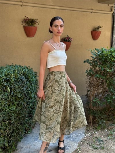 Retrobird Valerie Şifon Kloş Astarlı Ihlamur Rengi Uzun Etek