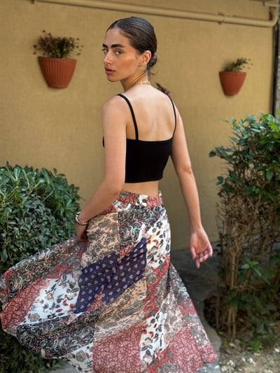 Retrobird Valerie Şifon Kloş Astarlı Renkli Uzun Etek