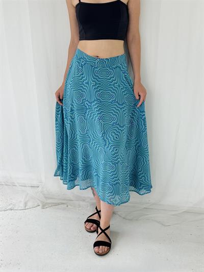 Retrobird Valerie Şifon Kloş Astarlı Turkuaz Uzun Etek