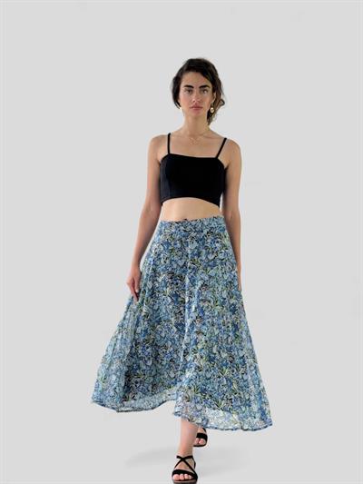 Retrobird Valerie Şifon Kloş Astarlı Kül Mavi Uzun Etek