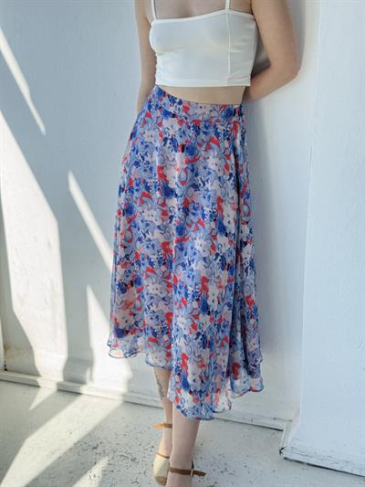 Retrobird Valerie Şifon Mavi Kloş Astarlı Uzun Etek