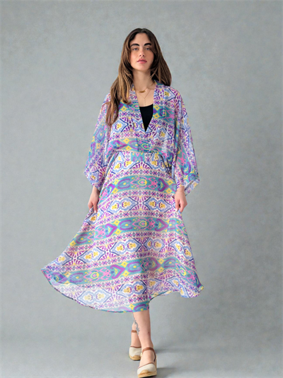 Retrobird Valerie Chiffon Flared Lined Long Skirt in Purple