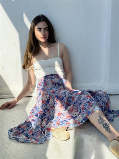 Retrobird Valerie Şifon Mavi Kloş Astarlı Uzun Etek