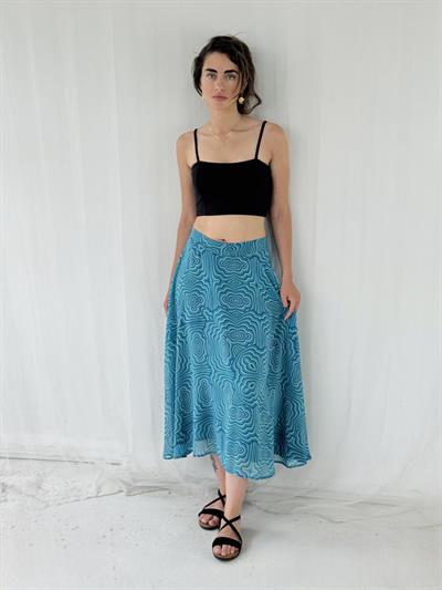 Retrobird Valerie Şifon Kloş Astarlı Turkuaz Uzun Etek