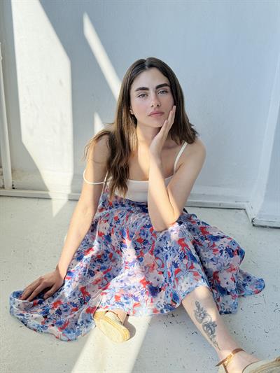 Retrobird Valerie Şifon Mavi Kloş Astarlı Uzun Etek