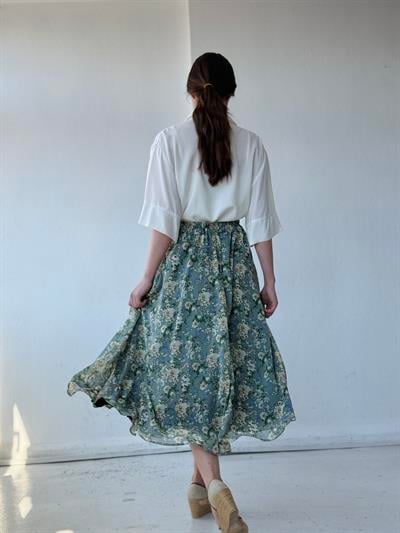 Retrobird Valerie Şifon Yeşil Kloş Astarlı Uzun Etek