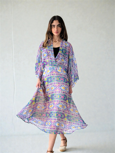 Retrobird Valerie Chiffon Flared Lined Long Skirt in Purple