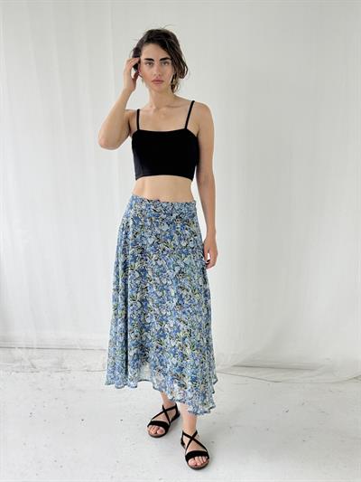 Retrobird Valerie Şifon Kloş Astarlı Kül Mavi Uzun Etek