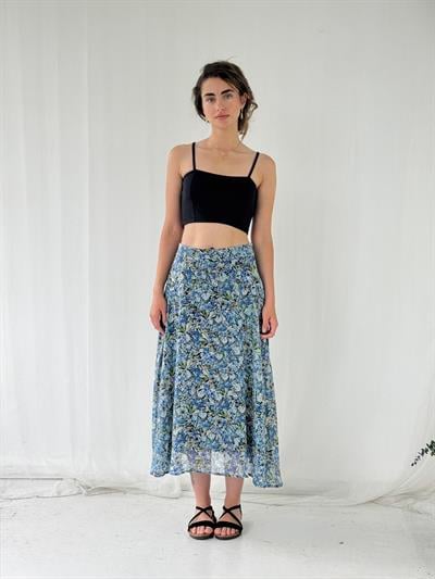 Retrobird Valerie Şifon Kloş Astarlı Kül Mavi Uzun Etek