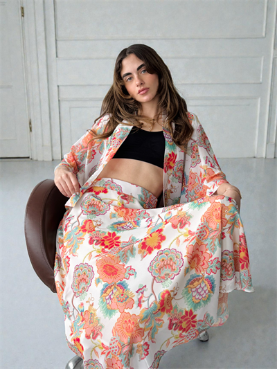 Retrobird Valerie Chiffon Flared Lined Baby Pink Long Skirt