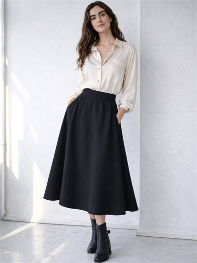 Retrobird Valerie Black Flared Long Skirt