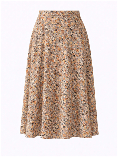 Retrobird Valerie Milk Coffee Viscose Flared Long Skirt