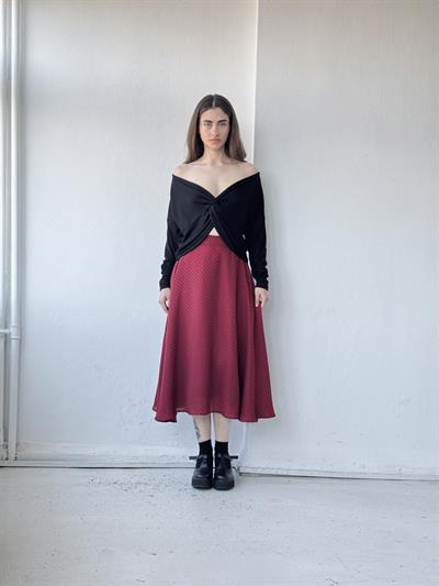 Retrobird Valerie Uzun Astarlı Bordo Şifon Kloş Etek