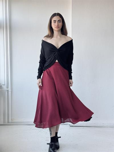 Retrobird Valerie Uzun Astarlı Bordo Şifon Kloş Etek