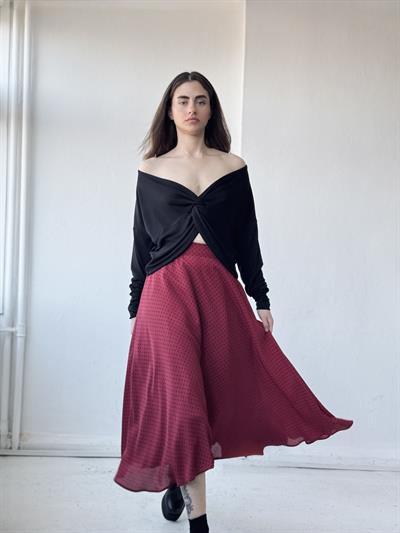 Retrobird Valerie Uzun Astarlı Bordo Şifon Kloş Etek