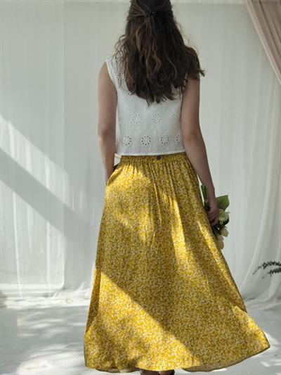 Retrobird Valerie Sarı Viskon Kloş Uzun Etek