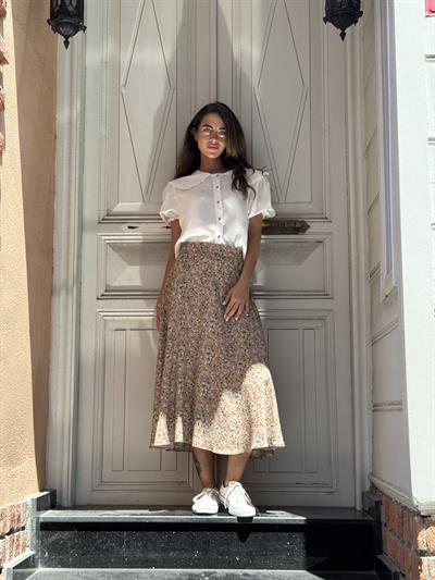 Retrobird Valerie Sütlü Kahve Viskon Kloş Uzun Etek