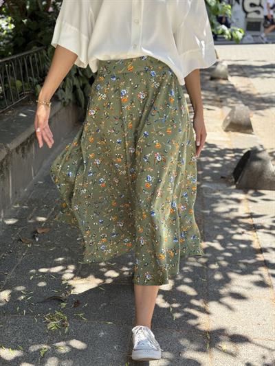 Retrobird Valerie Yeşil Viskon Kloş Uzun Etek