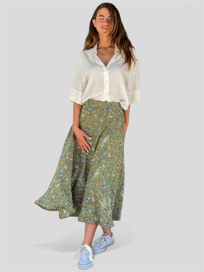 Retrobird Valerie Yeşil Viskon Kloş Uzun Etek