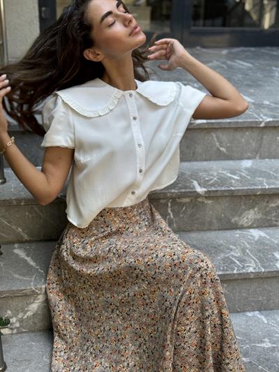 Retrobird Valerie Sütlü Kahve Viskon Kloş Uzun Etek