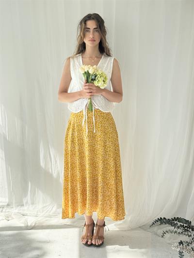 Retrobird Valerie Sarı Viskon Kloş Uzun Etek