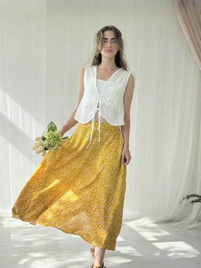 Retrobird Valerie Sarı Viskon Kloş Uzun Etek