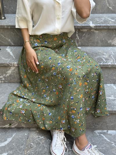 Retrobird Valerie Yeşil Viskon Kloş Uzun Etek