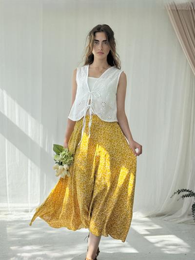 Retrobird Valerie Sarı Viskon Kloş Uzun Etek