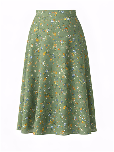 Retrobird Valerie Green Viscose Flared Long Skirt