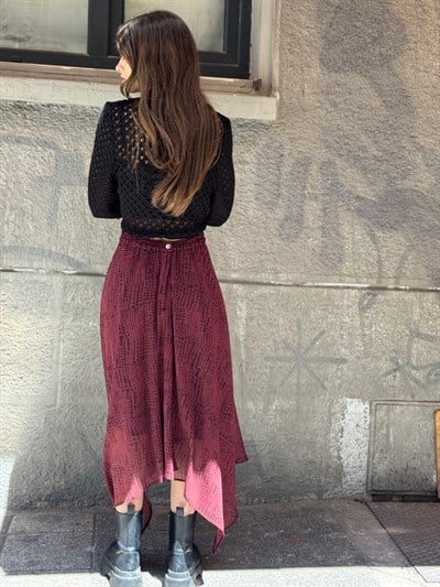 Retrobird Vera Asimetrik Bordo Midi Etek