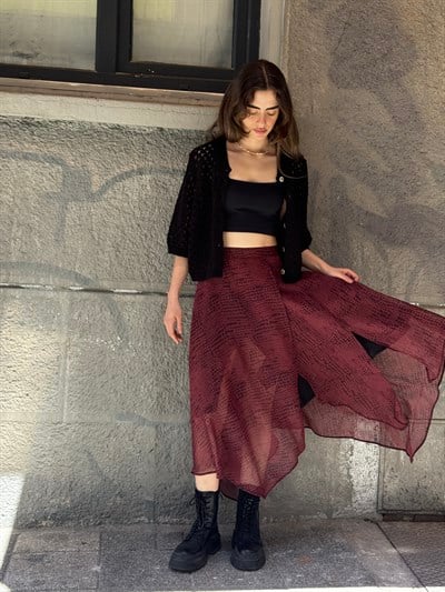 Retrobird Vera Asimetrik Bordo Midi Etek