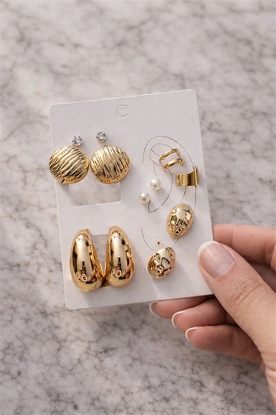 Retrobird Vintage Style Golden Muse Altın Renkli 6lı Küpe Seti