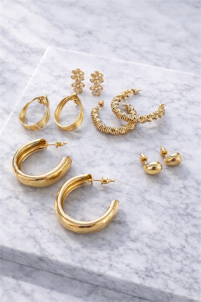 Retrobird Vintage Style Golden Muse Bijuteri Sarı 6lı Küpe Seti