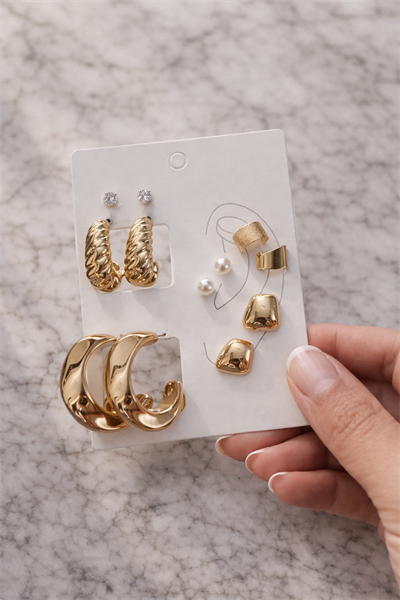 Retrobird Vintage Style Golden Muse Gold Renkli 6lı Küpe Seti