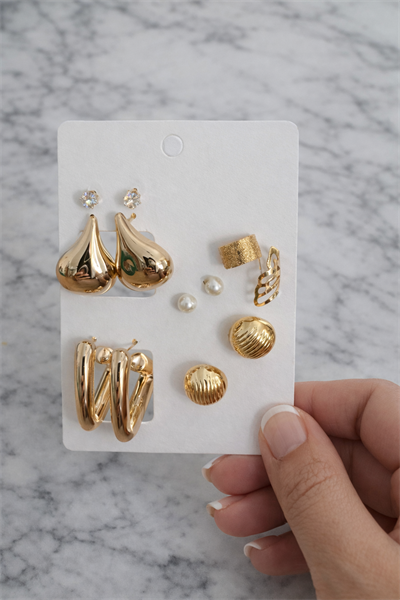 Retrobird Vintage Style Golden Muse Sarı Renkli 6lı Küpe Seti