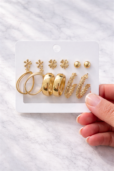 Retrobird Vintage Style Golden Muse Bijuteri Sarı 6lı Küpe Seti