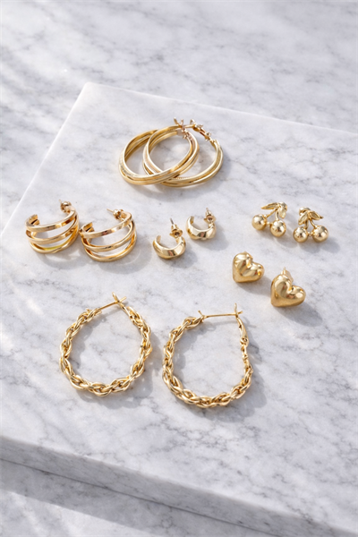 Retrobird Vintage Style Golden Muse Parlak Sarı 6lı Küpe Seti