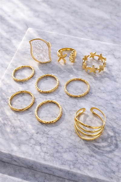 Retrobird Vintage Style Golden Romance Gold Renkli 9lu Yüzük Seti