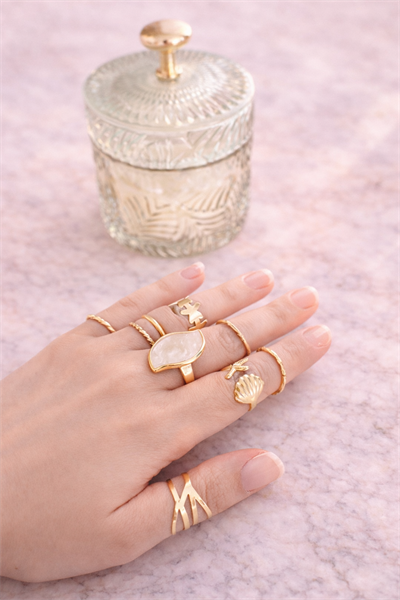 Retrobird Vintage Style Golden Romance Gold Renkli 9lu Yüzük Seti