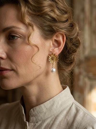 Retrobird Vintage Style Tasarım İnci Sarı Küpe