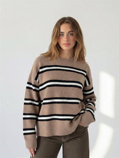 Retrobird Mink Color Raised Striped Knit Sweater