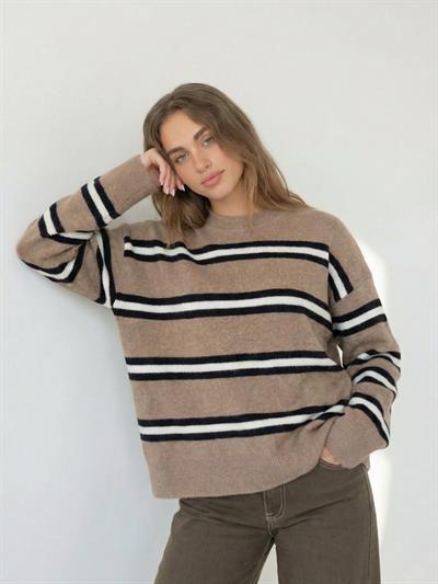 Retrobird Mink Color Raised Striped Knit Sweater