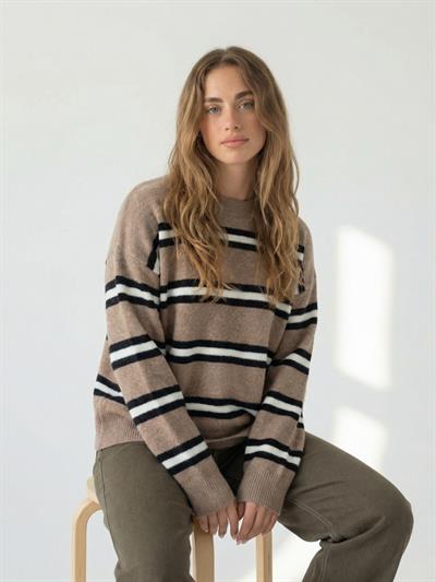 Retrobird Mink Color Raised Striped Knit Sweater