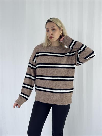 Retrobird Vizon Rengi Şardonlu Çizgili Triko Kazak