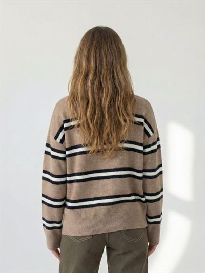 Retrobird Mink Color Raised Striped Knit Sweater