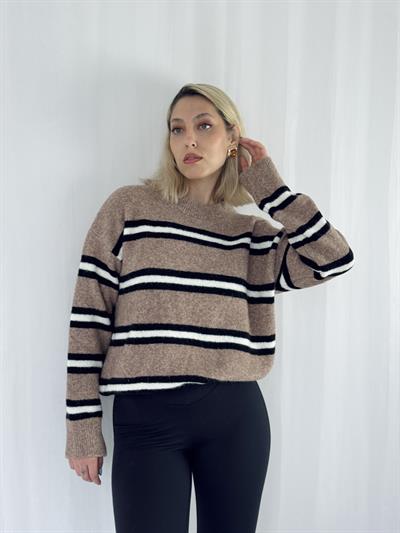 Retrobird Vizon Rengi Şardonlu Çizgili Triko Kazak