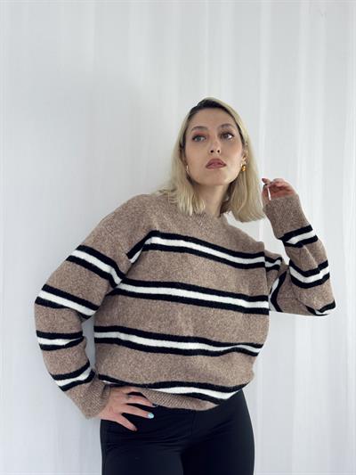 Retrobird Vizon Rengi Şardonlu Çizgili Triko Kazak