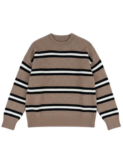 Retrobird Mink Color Raised Striped Knit Sweater