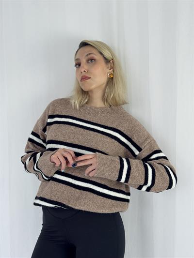 Retrobird Vizon Rengi Şardonlu Çizgili Triko Kazak
